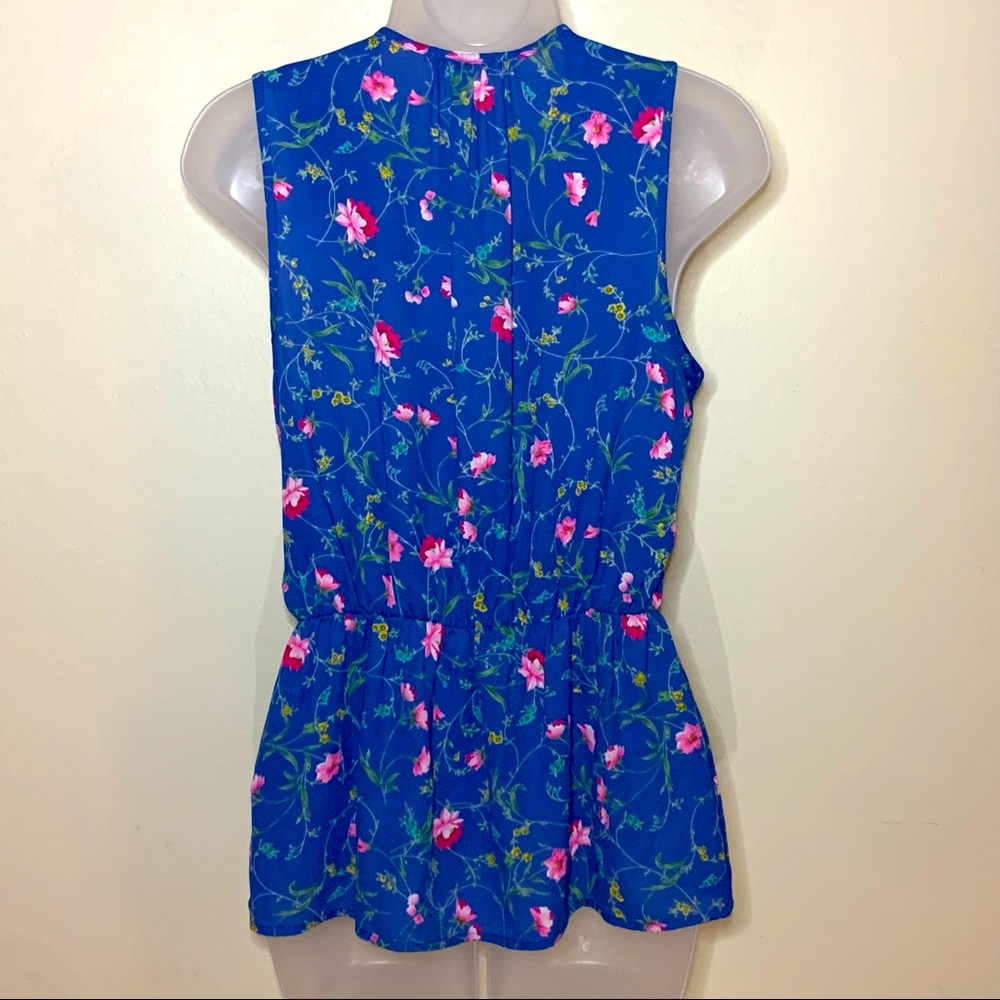Sienna Sky Blue Sleeveless Faux Wrap Blouse w/ Floral Print - Sz. S - Picture 2 of 5